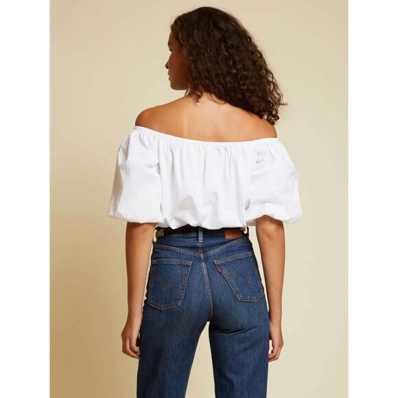 Nation Ltd Top Blouse Womens Small Cropped Bubble Puffy Sleeve White Poplin $158 - Picture 5 of 9